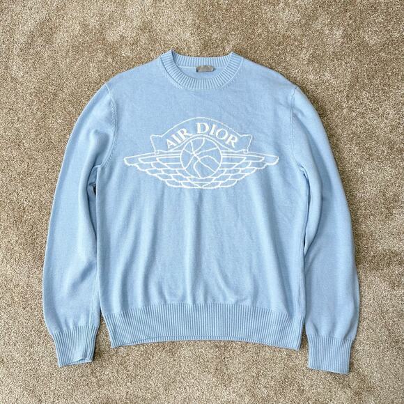 Christian Dior X Air Jordan Collab S/S 2020 Air Dior Cashmere Blend Blue Sweater - Picture 1 of 5